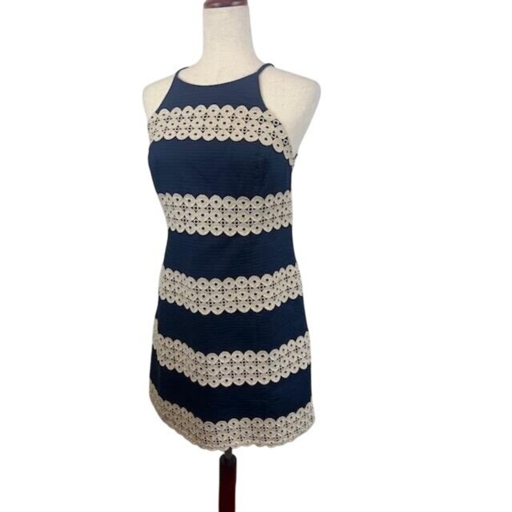 Lilly Pulitzer Navy and Cream Lace-Trim Halter Mini Dress